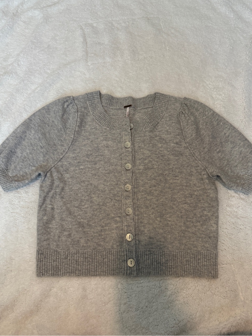 Free People Heather Gray Short-Sleeve Button Cardigan